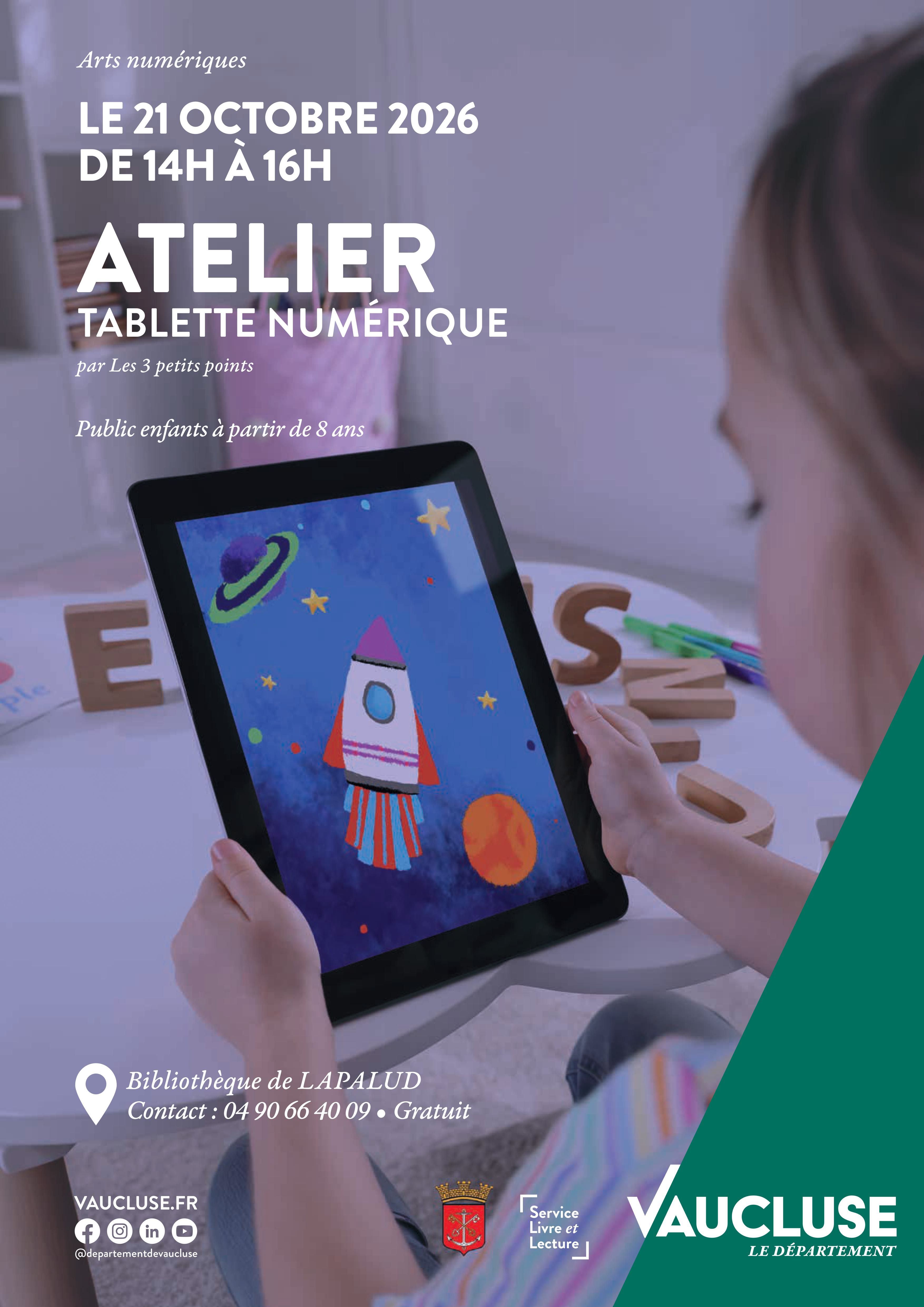 2607073c AFFICHE A3 ATELIER TABLETTE NUMERIQUE SLL LAPALUD